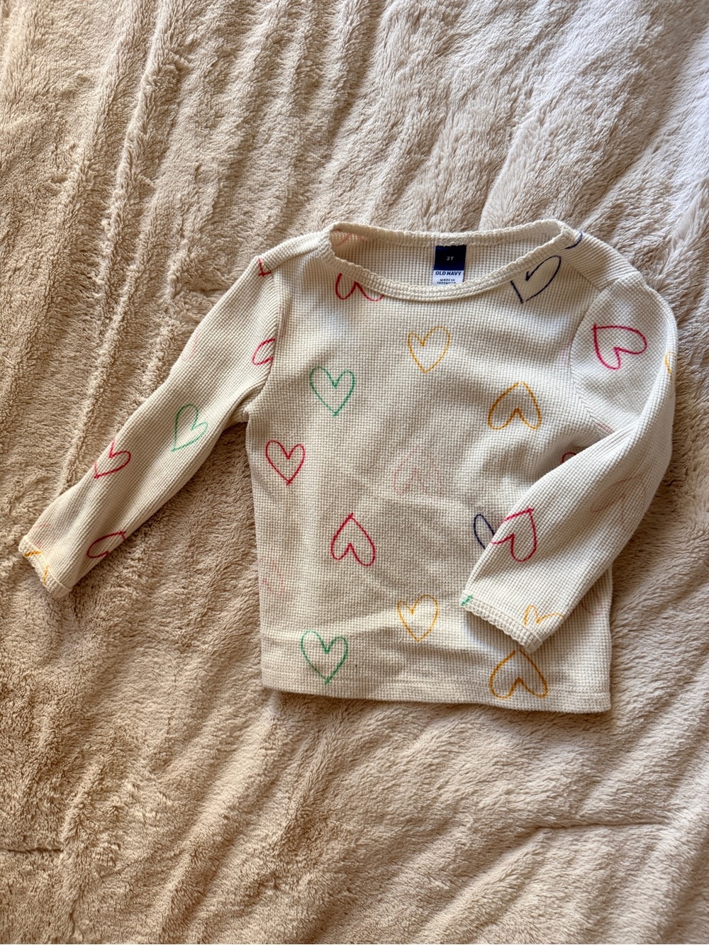 Old Navy Cream Long Sleeve Top with Multicolor Heart Prints